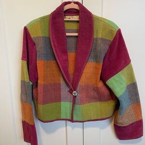 Vintage Cropped Plaid Collar Jacket